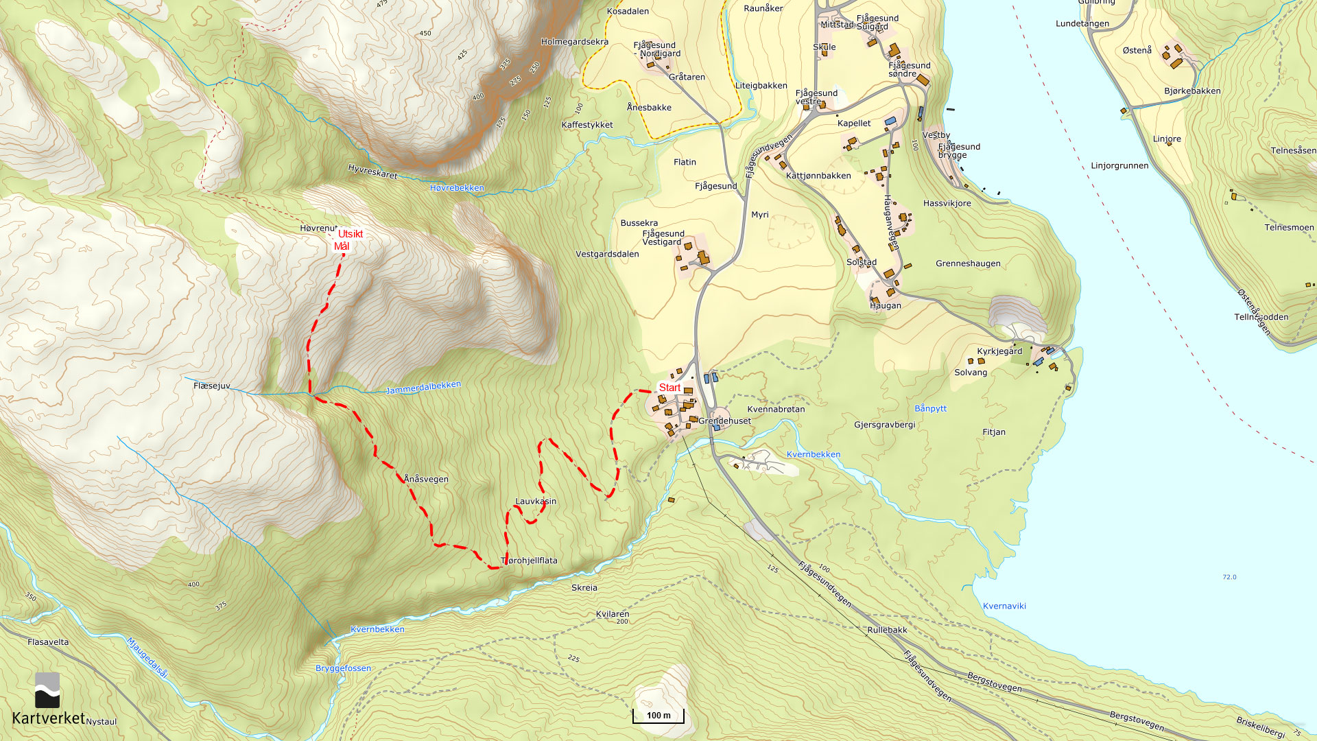 Kart av ruta til Hyvre
